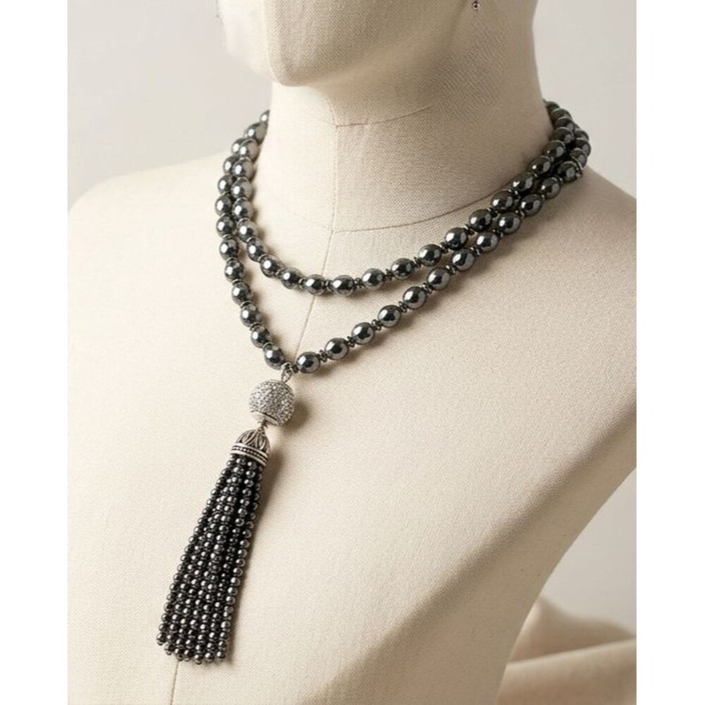 Vintage Kate Spade KSP Metallic Beaded Tassel Necklace & Screw Back Earrings Set